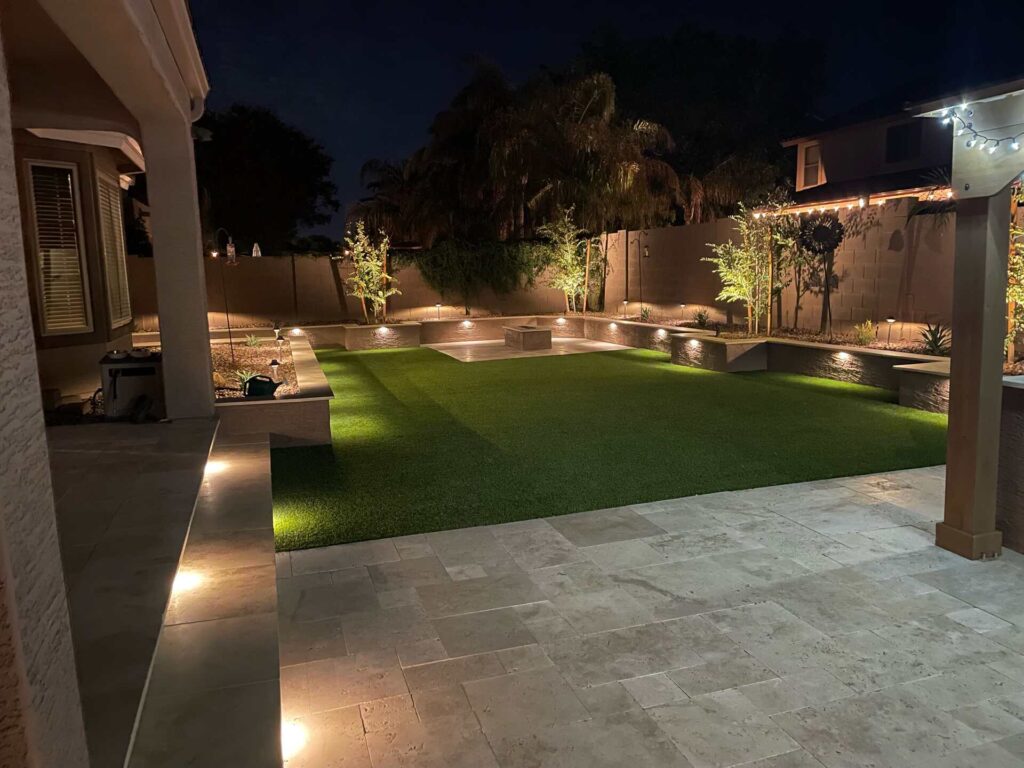 Ambient, outdoor lighting  in Arizona home, project done by Diamond Stone & Synthetic Grass in Phoenix, Arizona. 