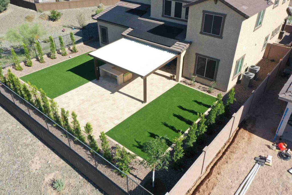 Backyard upgrade, landscaping and paver installation in Arizona by Diamond Stone & Synthetic Grass.
